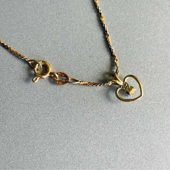 Vintage 14k Gold Natural Garnet Heart Charm Pendant Chain Necklace - Picture 5 of 6